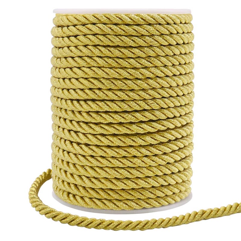 Tenn Well 5mm Twisted Cord Trim, 59 Feet Gold Decorative Rope for Curtain Tieback, Upholstery, Honor Cord, Home Decor - Image 1